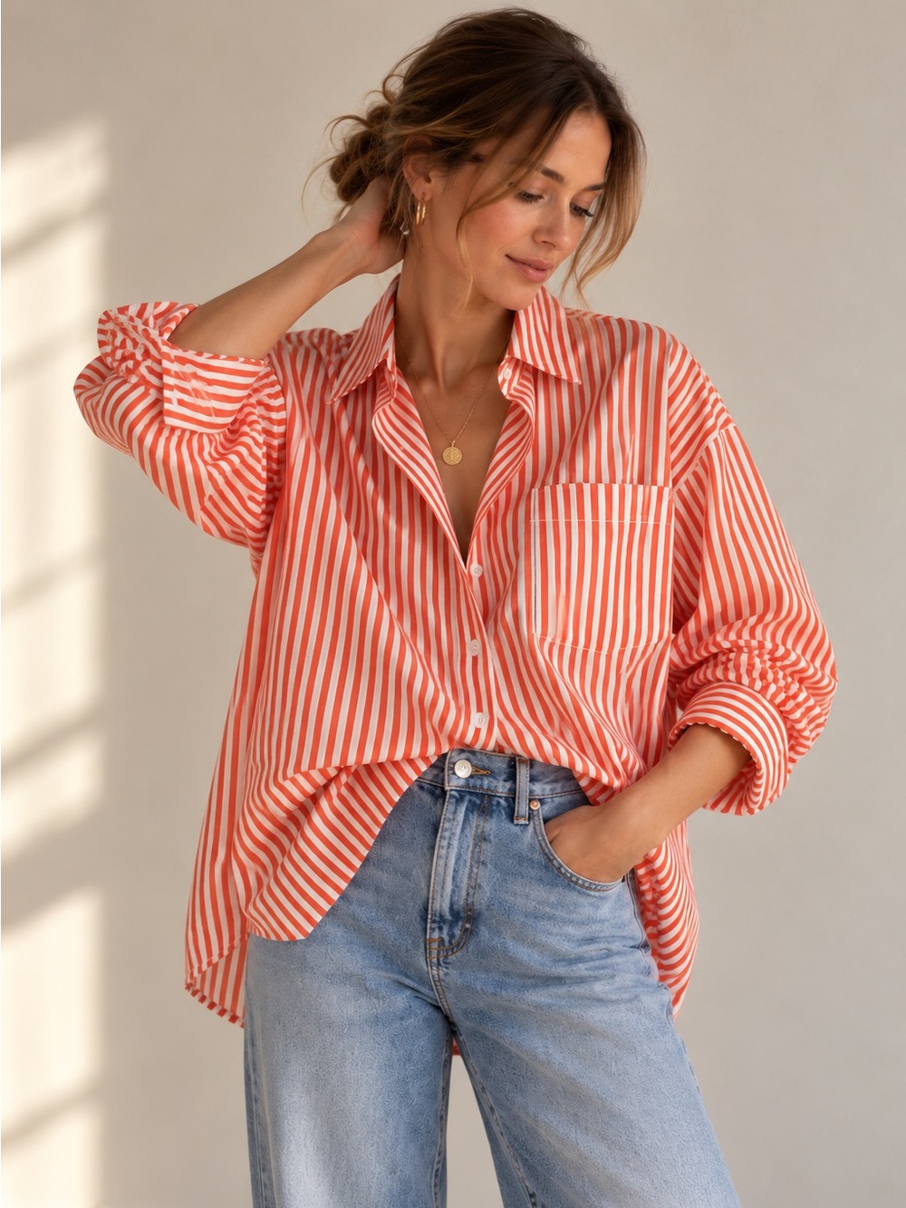 Joe’s Jeans The Boyfriend Orange White Stripe Cotton Button Down Shirt